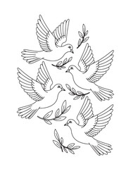 Peaceful Doves with Olive Branches – Bible-Inspired Coloring Page for Adults