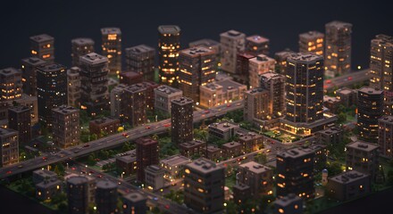 Obraz premium Aerial view of night city