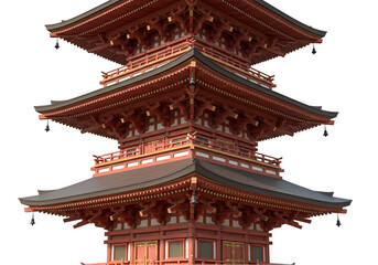 Fototapeta premium ThreeStory Japanese Pagoda Architecture Design East Asian Temple Wooden Structure on Transparent background
