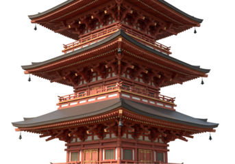 ThreeStory Japanese Pagoda Architecture Design East Asian Temple Wooden Structure on Transparent background