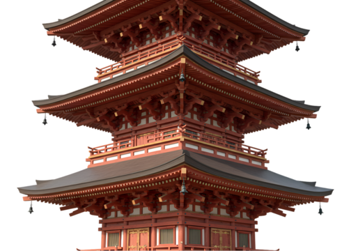 ThreeStory Japanese Pagoda Architecture Design East Asian Temple Wooden Structure on Transparent background