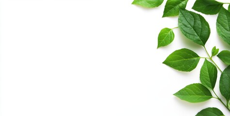 Fresh green leaves border on white background