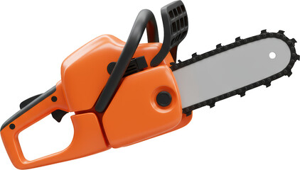 Naklejka premium Orange and Black Chainsaw with Silver Blade Sharp Teeth and Ergonomic Handle