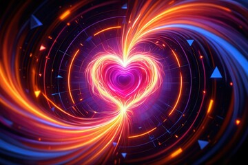 Obraz premium Glowing heart energy burst abstract illustration on a dark background with colorful effects