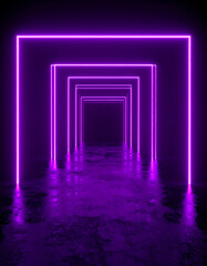 A captivating corridor illuminated with vibrant purple neon lights, creating a surreal and immersive experience