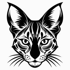 Serval head silhouette vector black on white background