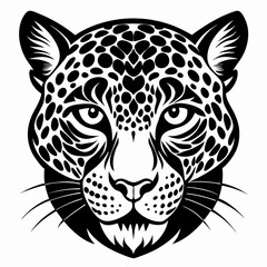 Fototapeta premium Leopard head silhouette vector black on white background