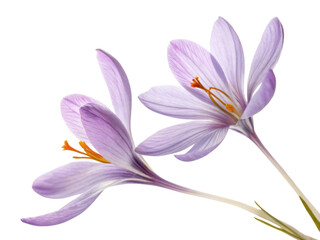 Fototapeta premium Saffron flowers bloom beautifully with delicate petals showcasing vibrant colors and intricate details, symbolizing nature elegance and charm