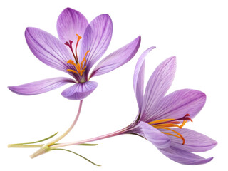 Naklejka premium Saffron flower blooms showcase vibrant purple petals and delicate yellow stamens, symbolizing beauty and elegance in nature