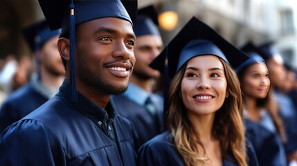 Multicultural graduates celebrating their achievements during commencement ceremony