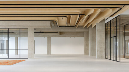 Naklejka premium Modern open space design showcases industrial architecture and minimalist decor