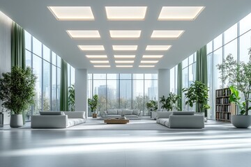 Fototapeta premium Spacious, modern interior design of a contemporary lobby.