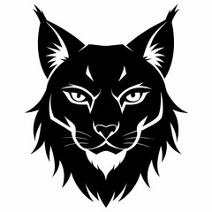 Lynx head silhouette vector black on white background
