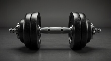Elevated Studio Shot of a Single Dumbbell on a Textured Gray Surface