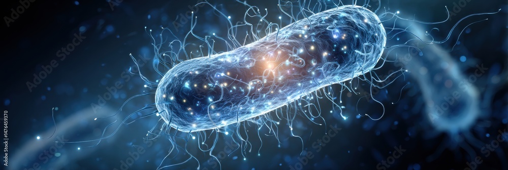 Aufkleber bacteria illustration showcasing a glowing nucleus against a blue background highlighting microbial 
