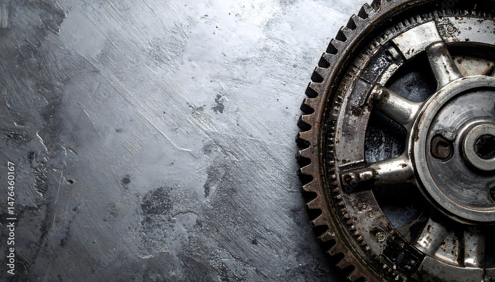Poster industrial gear mechanism on textured surface close-up image mechanical engineering focus