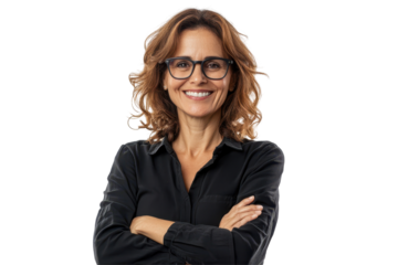 Cheerful school teacher standing with arms folded showing confidence and kindness in her expression