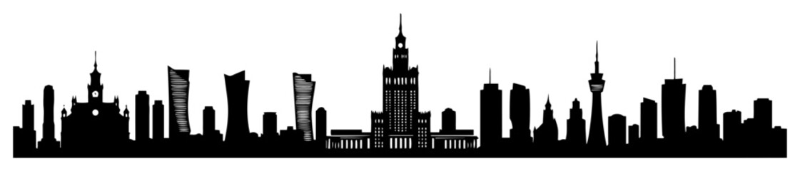 warsaw skyline with modern and historic buildings silhouette vector shape © Camel