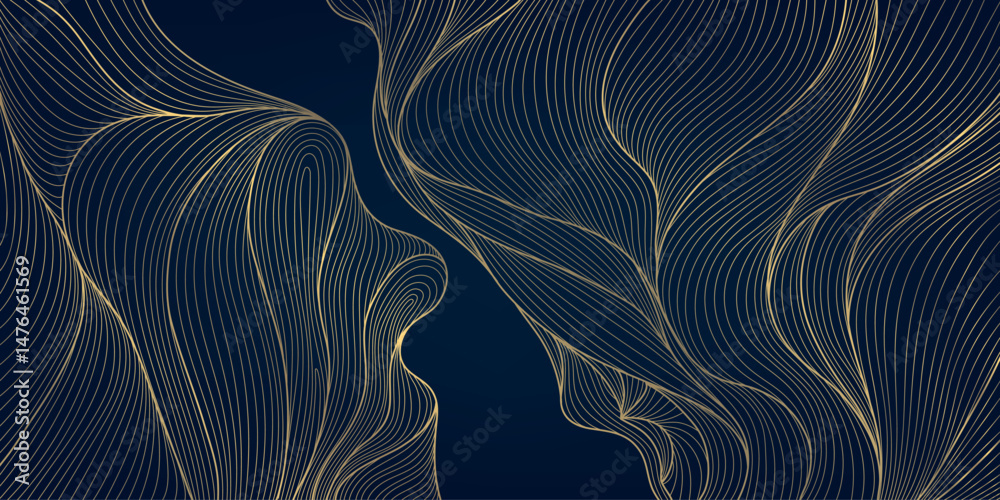 Poster vector gold line abstract wave pattern, elegant flow luxury texture design, wavy element, japanese s