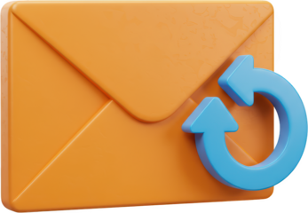 Threedimensional orange envelope with blue circular reply arrows