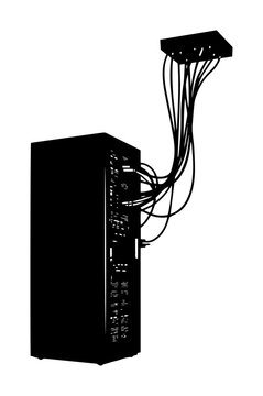 black server tower with connected cables clip art preview
