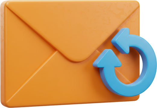 Threedimensional orange envelope with blue circular reply arrows - Powered by Adobe