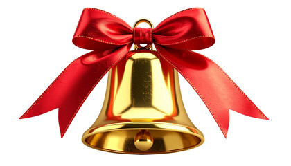 Christmas bell with red ribbon isolated on white background
