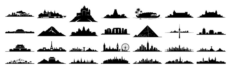 Fototapeta premium famous world landmarks skyline silhouettes collection