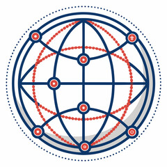 Create a bold, vector illustration of a connected globe, emphasizing thick outlines and strong lines.  The globe should have a simplified, easily recognizable design.