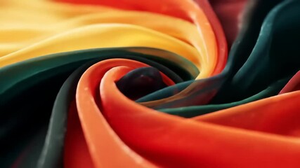 Flowing chiffon fabric in vibrant colors, gentle undulating motion, photorealistic close-up, luminous animation - Powered by Adobe