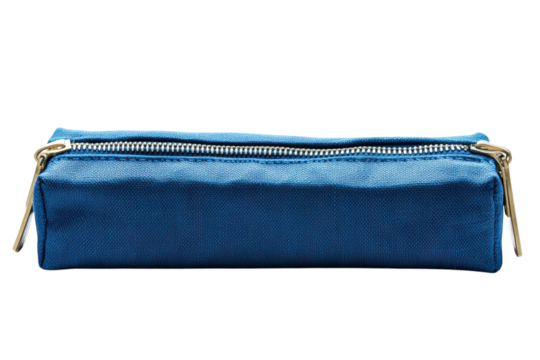 A blue zippered pencil case