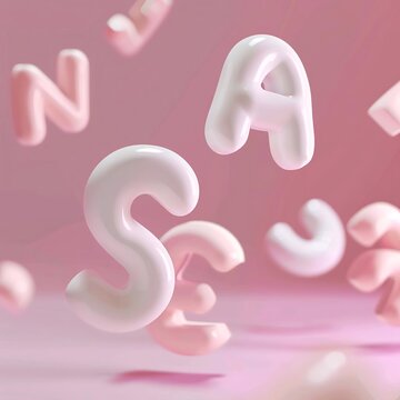 A 3D rendering of the letters "s", "p", "a", "r", and "e" in a playful, artistic arrangement, floating in a soft pink background with a serene and minimalist atmosphere.