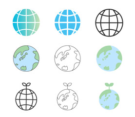 地球のシンプルアイコンセット　ベクター
