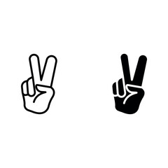 Hand gesture V icon set color editable on white background