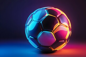 Fototapeta premium A luminous and futuristic soccer ball with vibrant neon colors illuminating the sport's iconic design.