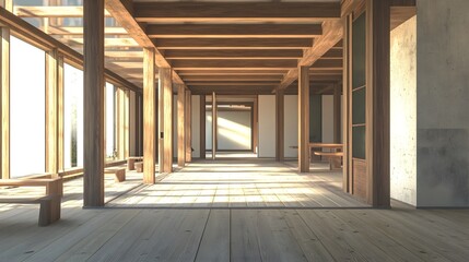 Modern Timber Frame House with Minimalist Small Japanese Exterior, Diverse Natural Settings, Vibrant Accents, Realistic Textures, and Dynamic Lighting in Varied Weather (AI-generated)