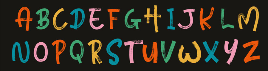 Obraz premium Marker textured font. Grunge alphabet with capital letters. Stylish brush painted an uppercase vector letters