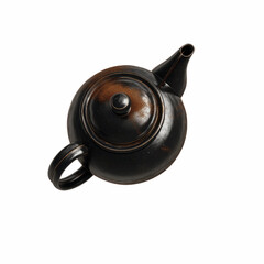 Overhead View of Rustic Black Teapot on Vibrant Magenta Transparent background