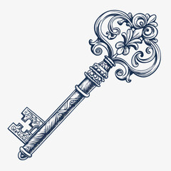 Create a bold, vector illustration of an antique key with a prominent keyhole, featuring a thick, dark stroke.  Style should be clean and crisp.
