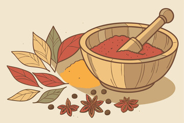 77 colorful spice mix, wooden bowl, paint brush stirring, vibrant pigments, textured surface, still life photography, natural lighting, rustic food photography