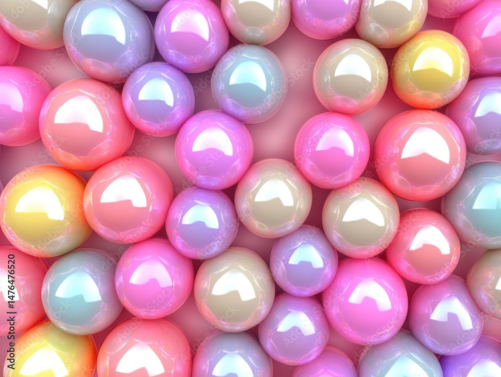Poster pastel iridescent spheres close up studio shot creating a vibrant colorful background texture patter