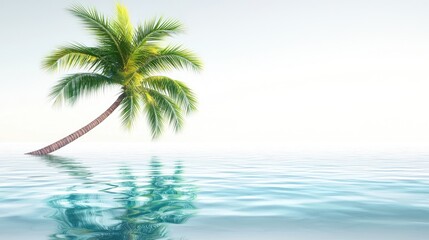 Fototapeta premium Solitary palm tree reflected in tranquil water.