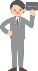 クレジットカードを持つスーツの男性
