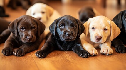 Obraz premium Adorable puppies lying together on the floor.