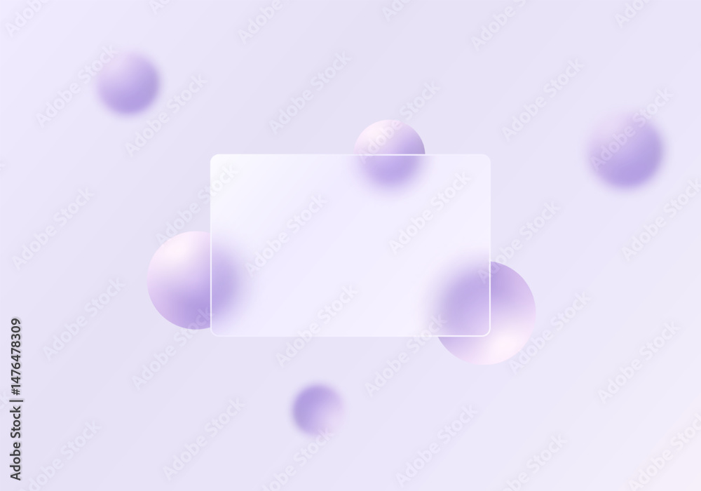 Poster background with transparent partition and floating spheres in glass morphism style. website landing 