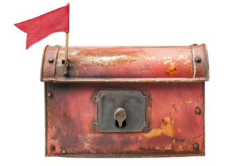 Old red chest with red flag
