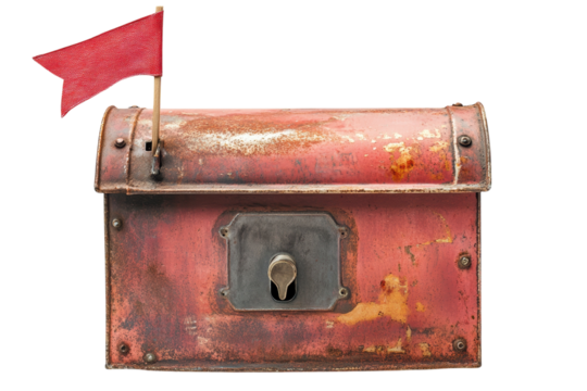 Old red chest with red flag