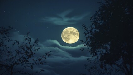 Full Moon over a serene night landscape