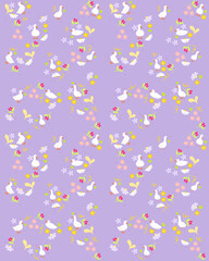 seamless little duck and flowers with color palette pattern textured for wallpaper background. cute hand drawn for printable or wrapping