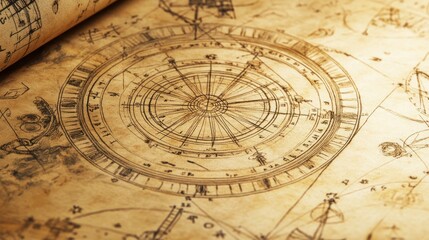 Fototapeta premium Antique Chart Depicting Astronomical Observations on Aged Parchment